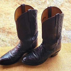Lucchese 2000 ostrich cowboy western boots 10 1/2 D dark brown with red tones